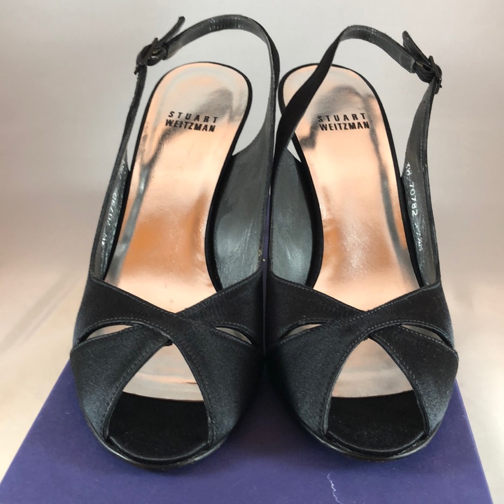 Stuart Weitzman Black Satin Slingback 7.5 m new